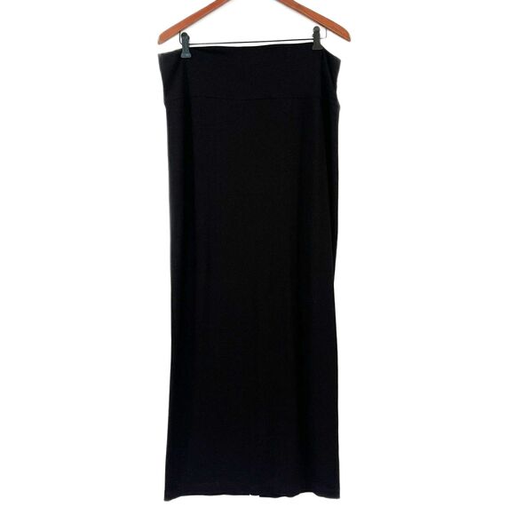 Eileen Fisher Black Maxi Skirt Pull On Large Rayon Lycra Column Rayon Lycra Slit - Picture 1 of 6